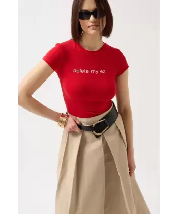 Delete My Ex Baskılı Likralı Crop T-Shirt