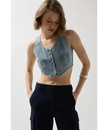 Denim Cepli Yelek