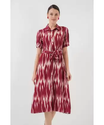 Desenli Kısa Kol Elbise 2532 - Bordo