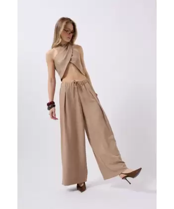 Düşük Bel Oversize Keten Pantolon