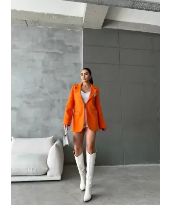 ELLO ETİKETLİ ÇENGELLİ İĞNE DETAYLI CEKET - Orange