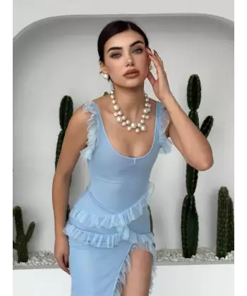 Felix Yırtmaçlı Midi Tül Elbise