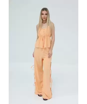 Fiyonklu Bluz Takım - Beyaz
