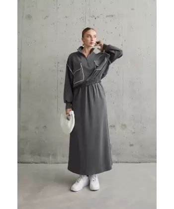 Füme Biyeli Sweatshirt Ve Etek Takım
