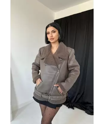 Haki Apoletli Kürklü Ceket
