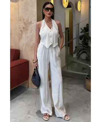 Halter Yaka Yelekli Modal Takım 10144