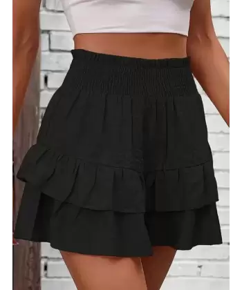 Kadın Beli Lastikli Eteği Fırfırlı Mini Etek