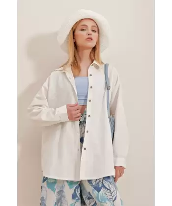 Kadın Keten Kumaş Oversize Gömlek