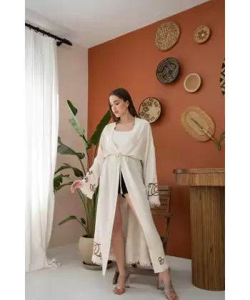 Yeşil Baskı Detay Keten Hırka