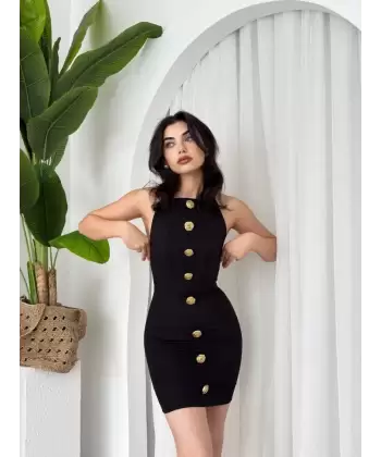 Katalina Gül Düğmeli Elbise