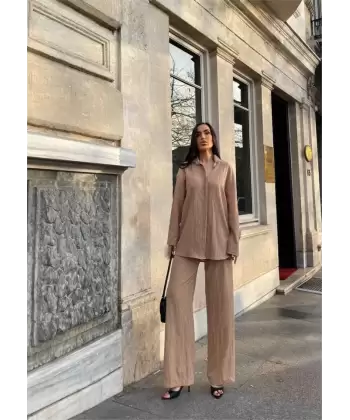 KENDİNDEN DESENLİ KRINKILL GÖMLEK - PANTOLON TK - Mavi