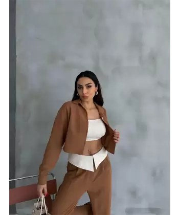 KETEN GÖMLEK-CROP-SALAŞ PANTOLON TAKIM - Siyah