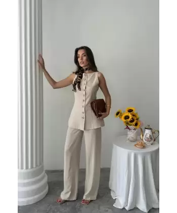 KETEN YELEK - PANTOLON TAKIM - Yeşil