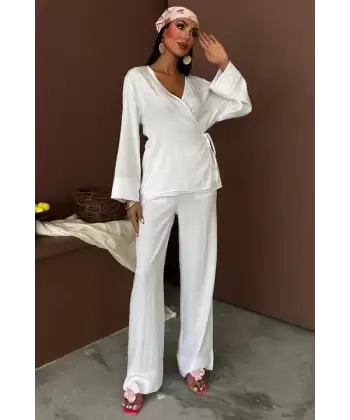 Kruvaze Model Klasik Pantolonlu Çupra Keten Takım 10191