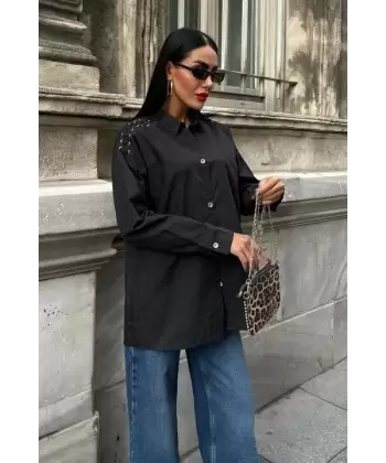 Kuşgözü Ve Biye Detaylı Poplin Gömlek 3419