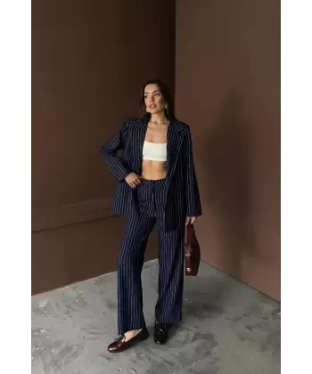 Lacivert Çizgili Ceket Ve Pantolon Takım