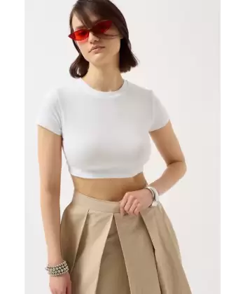 Likralı Basic Crop T-Shirt