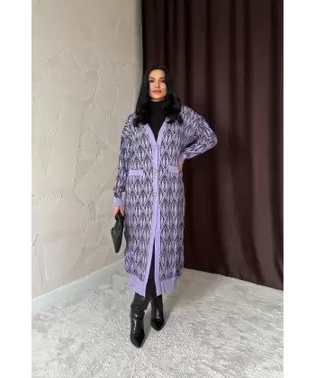 Lila Düğmeli Triko Hırka
