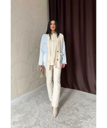 Mavi Garnili Kot Hırka