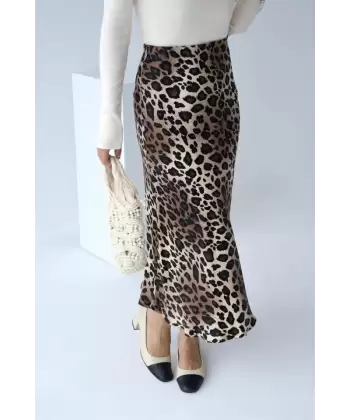 Midi Saten Etek - Leopar