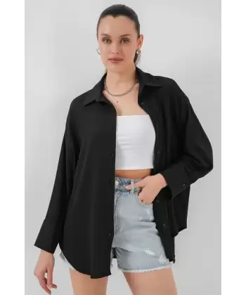 Örme Oversize Gömlek 20264 - Siyah