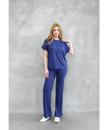 Osy Modal Yumuşak Dokulu Kumaş Bisiklet Yaka Kısa Kollu Takım - Lacivert