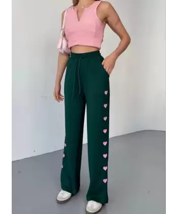Osy Modal Yumuşak Dokulu Kumaş Nakış Işlemeli Rahat Bol Paça Eşofman Pantalon - Haki