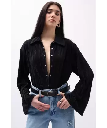 Oversize Dokulu Gömlek