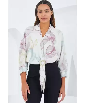 Oversize Dökümlü Crop Saten Gömlek 906 - Kahverengi