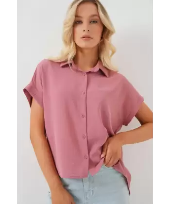 Oversize Kısa Kol Gömlek 20322 - Beyaz
