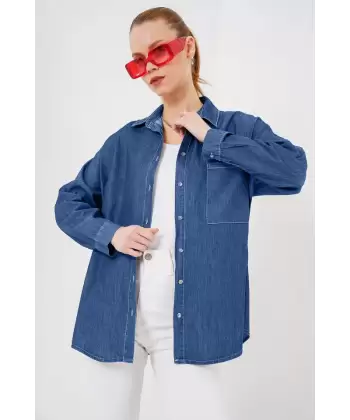 Oversize Kot Gömlek 20280 - Mavi