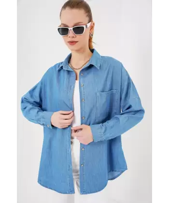 Oversize Kot Gömlek 20280 - Mavi