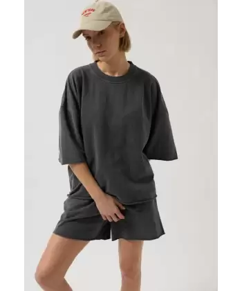 Oversize Lazer Kesim Bisiklet Yaka T-Shirt