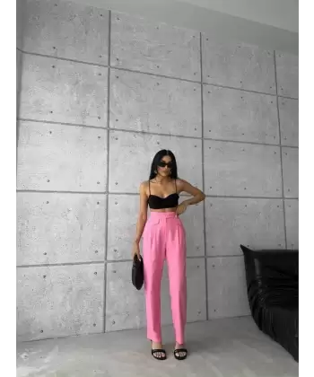 PANTOLON KAPALI CEP 3 DÜĞME DETAYLI - Pembe