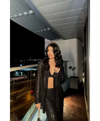 PUL PAYET 3 LÜ TAKIM - CEKET-BÜSTİYER-PANTOLON - Bordo