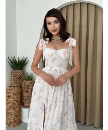 Roseta Bağlamalı Midi Elbise