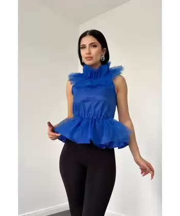 Saks Tüllü Bluz