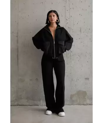 Siyah Cepli Triko Ceket Ve Pantolon Takım