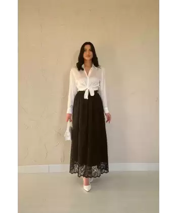 Siyah Dantelli Uzun Etek