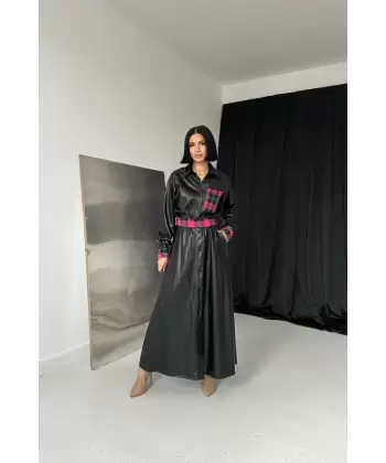 Siyah Garnili Etekli Deri Takım