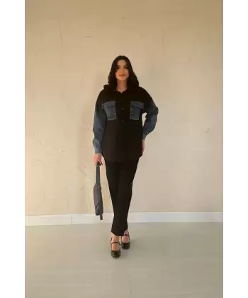 Siyah Kot Garnili Ceket