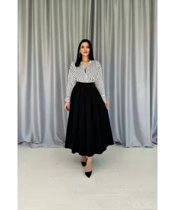 Siyah Uzun Pileli Etek