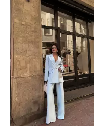 TASARIM ETİKET DETAYLI CEKET - PANTOLON TAKIM - Bebe Mavi