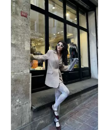 TEK DÜĞME CEKET ŞANEL KUMAŞ - Kahverengi