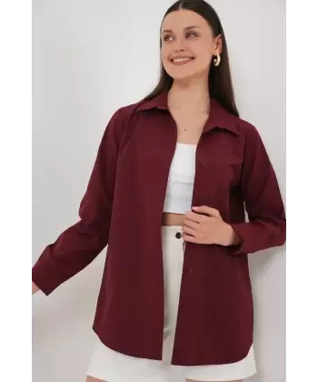 Uzun Kol Basic Gömlek 20279 - Bordo