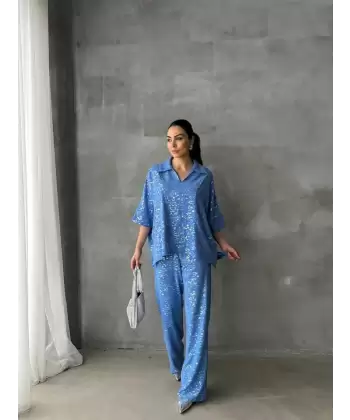 VARAKLI BLUZ PANTOLON TAKIM - Mavi