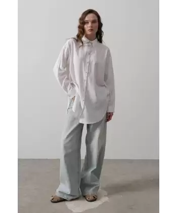Yan Büzmeli Tunik Gömlek - Bebe Mavisi