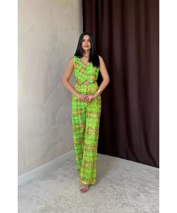 Yeşil Pullu Yelek Ve Pantolon Takım