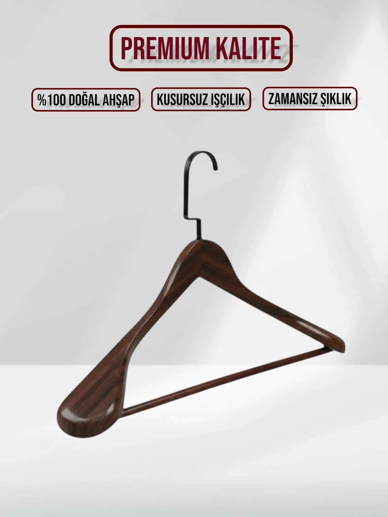 Ceviz Ahşap Siyah Lama Kancalı Pabuçlu Takım Elbise Askısı