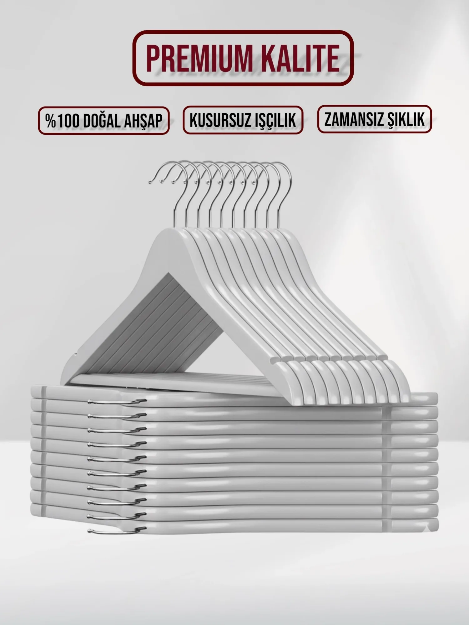 Gri Ahşap Elbise Pantolon Askısı